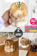 2li Boncuklu Bardak Meşrubat Su Kahve Sunum Bardağı Isıya Dayanıklı Borosilikat Cam Retro Bardaklar - Görsel 1