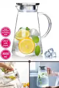 Borosilikat Cam Sürahi Karaf Cam Kulplu Metal Kapaklı Sıcak Soğuk Kokteyl Meşrubat Sürahisi 1600 ml - Görsel 1