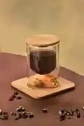 2'li Bambu Sunum Tabaklı Çift Cidarlı Cam Bardak Bambu Kapaklı Still Kahve Sunum Bardak 200 ml. - Görsel 3