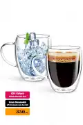 Çift Cidarlı Bardak Kupa 350 ml Ev Ofis Espresso Kahve Çay Fincanı Kulplu Cam Bardak - Görsel 1