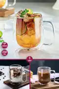 4'lü Çift Cidarlı Bardak 250 ml Ev Ofis Çay Fincanı Kahve Sunum Bardağı Dayanıklı Kupa Cam Bardak - Görsel 1