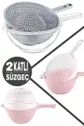 Çok Amaçlı 2 Katlı Sebze Meyve Makarna Süzgeci Ergonomik Mutfak Süzgeçli Kase Saklama Kabı - Görsel 1