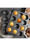 Cupcake Muffin Kalıbı 12'li Kek Yanmaz Kurabiye Kalıbı Fırın Çörek Kapsül Tepsisi Paslanmaz Siyah - Görsel 2