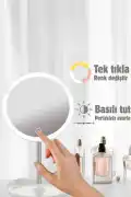 LED Işıklı Dokunmatik USB Masaüstü Yuvarlak Makyaj Aynası 3 Renkli Işıklı Ayarlanabilir Still Ayna - Görsel 2