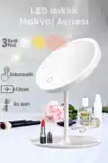 LED Işıklı Dokunmatik USB Masaüstü Yuvarlak Makyaj Aynası 3 Renkli Işıklı Ayarlanabilir Still Ayna - Görsel 1