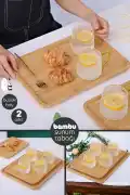 2li Büyük Boy Gourmet Bambu Kahvaltı Tabağı Pasta Servis Sunum Tepsi İkramlık Ahşap Tabak 36X24 Set - Görsel 1