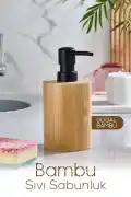 2li Bambu Sabunluk Seti Hands Dishes Mutfak Banyo Sıvı Sabunluk 500ml Doğal Bambu Stantlı Retro Set - Görsel 2