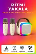 Kablosuz Bluetooth Hoparlör ve Karaoke 2 Mikrofon 5 Ses Efekti RGB HD Ses Bombası USB SD FM Radyo - Görsel 1