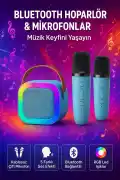 Kablosuz Bluetooth Hoparlör ve Karaoke 2 Mikrofon 5 Ses Efekti, RGB Işık, HD Ses Bombası, USB SD FM Radyo - Görsel 1
