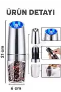 Otomatik Karabiber Tuz Değirmeni Seramik Bıçaklı Baharat Öğütücü LED Işık İndüksiyon Tuzluk Seti - Görsel 2