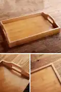 2'li Bambu Çay Tepsisi Kulplu Dikdörtgen Büyük + Orta Boy Kahve Çay Servis Sunum Doğal Bambu Tepsi - Görsel 4