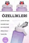 Colorful 3lü Motivasyon Suluk Matara Figürlü Pipetli Taşınabilir Su Şişesi Seyahat Spor Matarası - Görsel 3