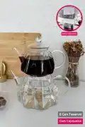 6 Gen Borasilikat Cam Çaydanlık Takımı Still Tasarım Çelik Filtre Ateşe Dayanıklı Demlik 1450ml. - Görsel 1