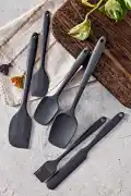 6lı Silikon Fırça Spatula Servis Takımı Yanmaz Yapışmaz Siyah Fırçası Kaşık Bıçak Spatula - Görsel 6