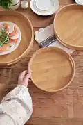 Yuvarlak Bambu Tepsi Büyük Boy Kahvaltı Çay Servis Sunum Tepsisi Kulplu Darke Kitchen Tepsi - Görsel 2