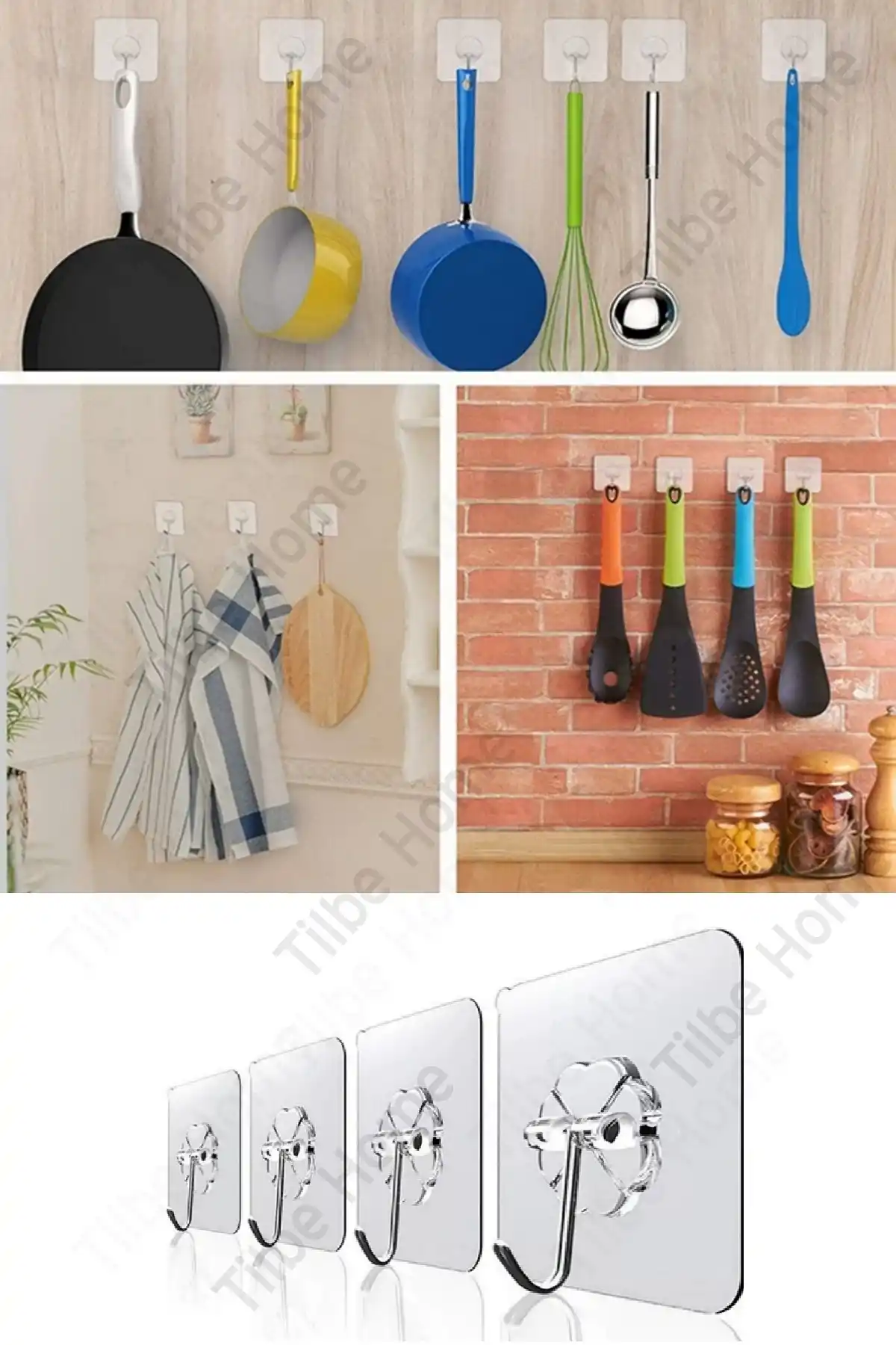 24’lü Güçlü Yapışkanlı Kancalı Duvar Askısı 180° İz Bırakmaz Banyo Mutfak Kapı Arkası Organizer