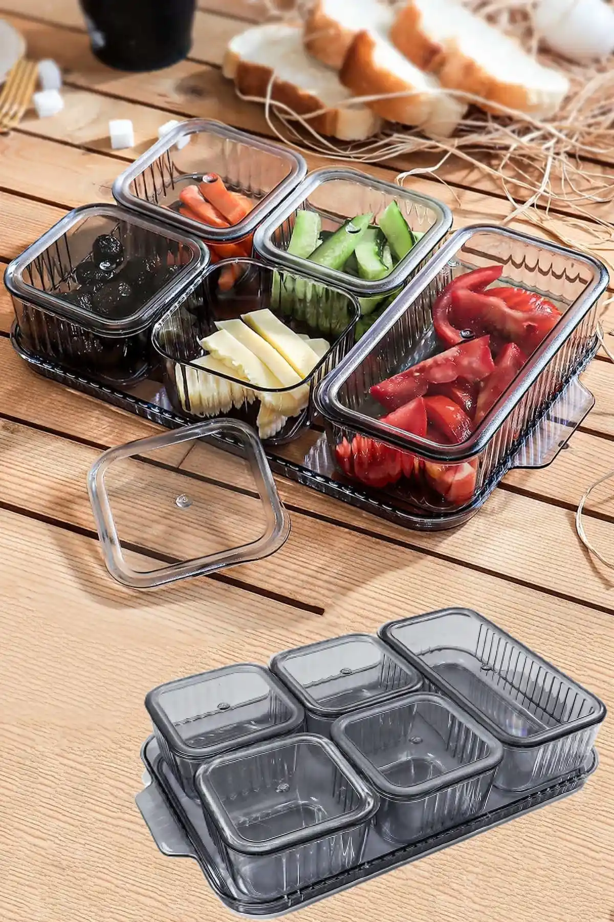 Kahvaltı Takımı Tepsili Kapaklı Kahvaltılık Saklama Kabı Mutfak Çerezlik Sosluk Sunumluk