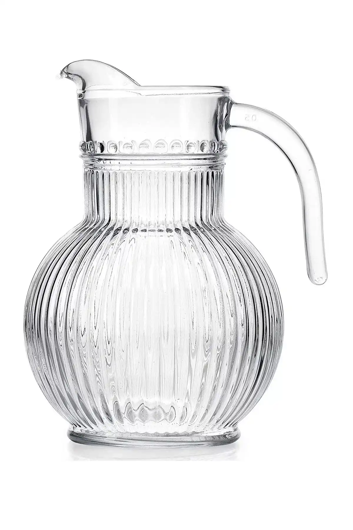 Ada Cam Sürahi Kristal Şeffaf Kapaklı Gravürlü Tombul Cam Sürahi 1800 ml Sofra Cam Meşrubat Sürahi