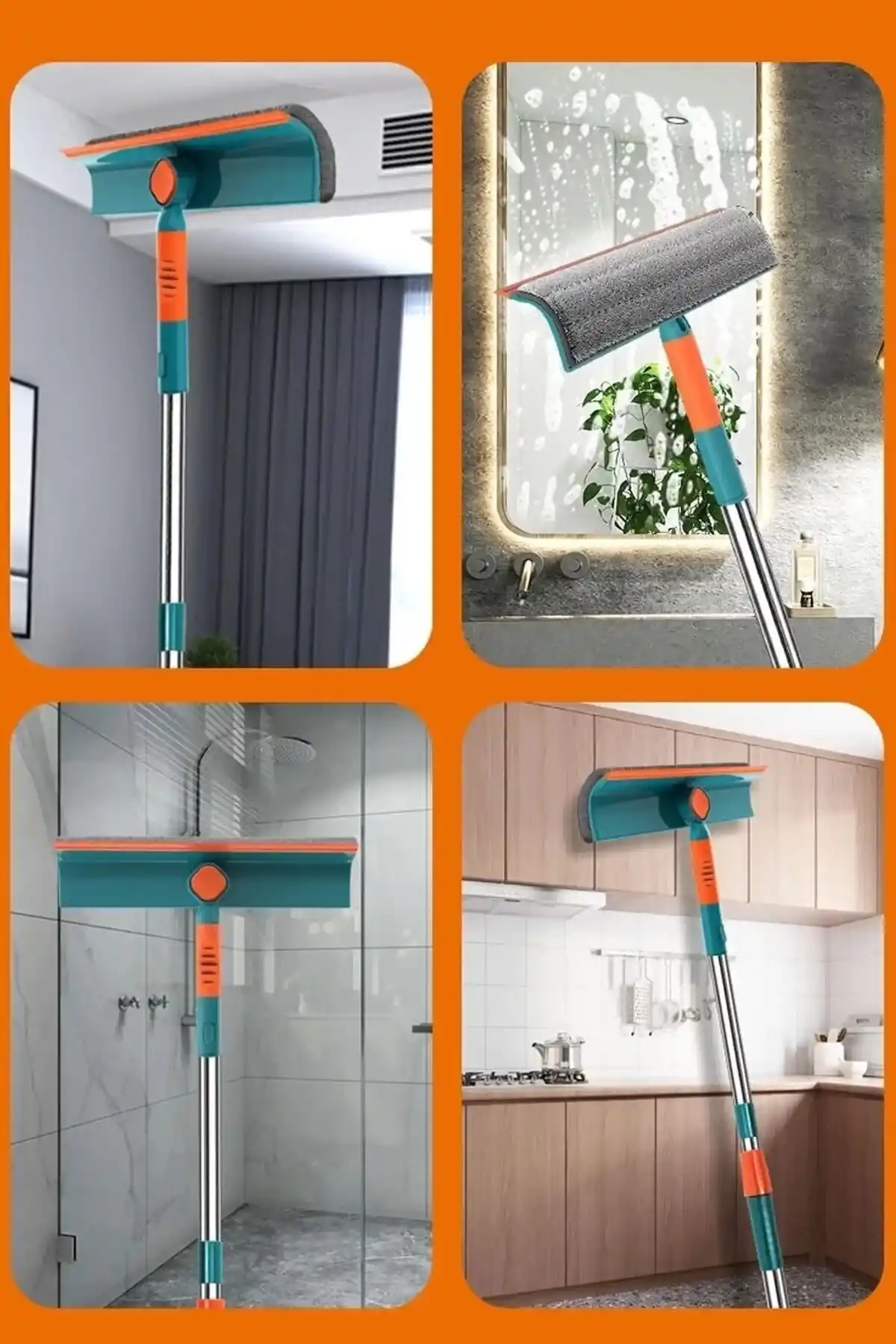 Teleskopik Çift Yönlü Pratik Cam Silme Aparatı 180 Derece Döner Pencere Cam Temizleyici Çekpas
