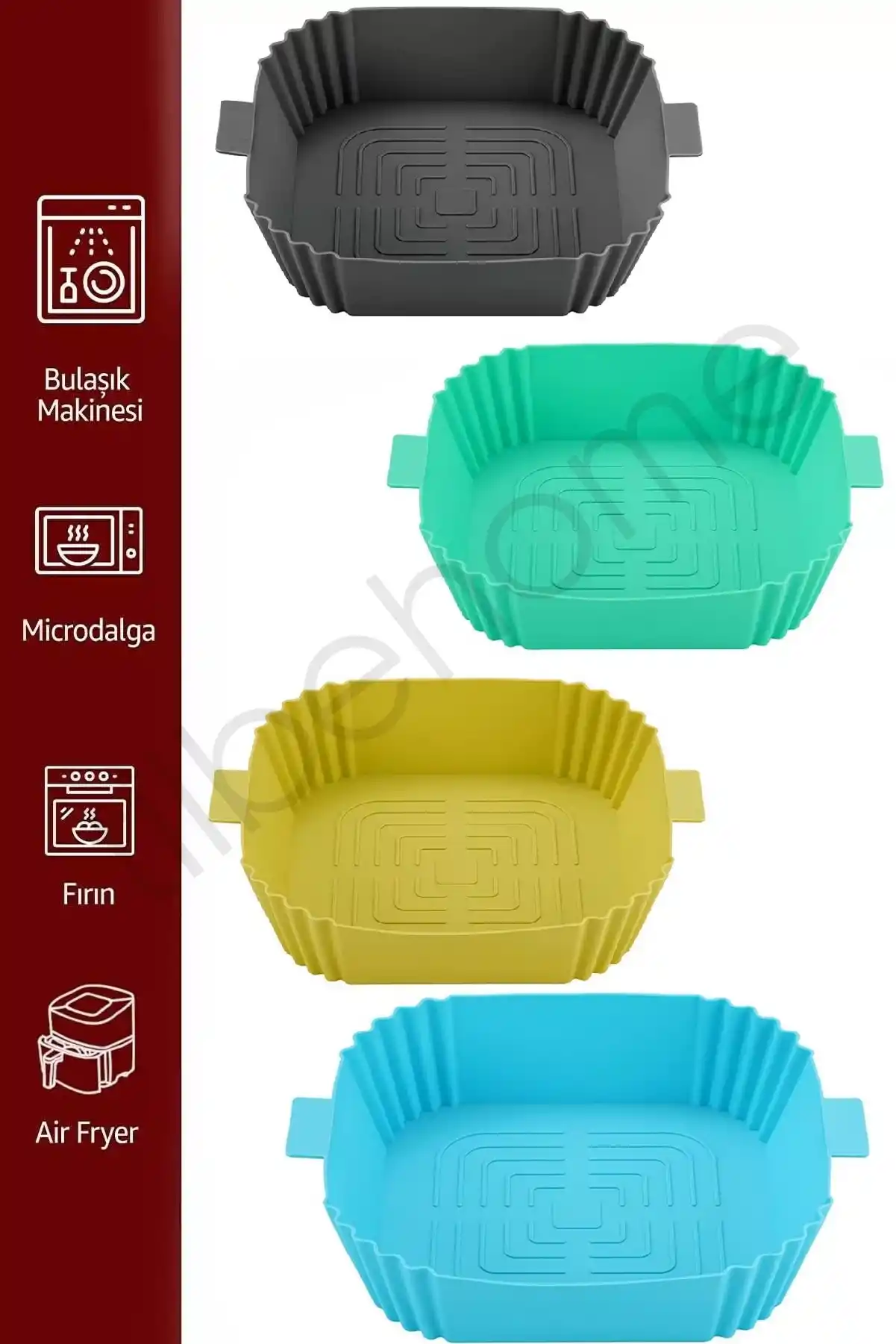 3lü Silikon Air Fryer Pişirme Kalıbı Premium Kare Fırın Mikrodalga Hava Fritözü Pişirme Kağıdı