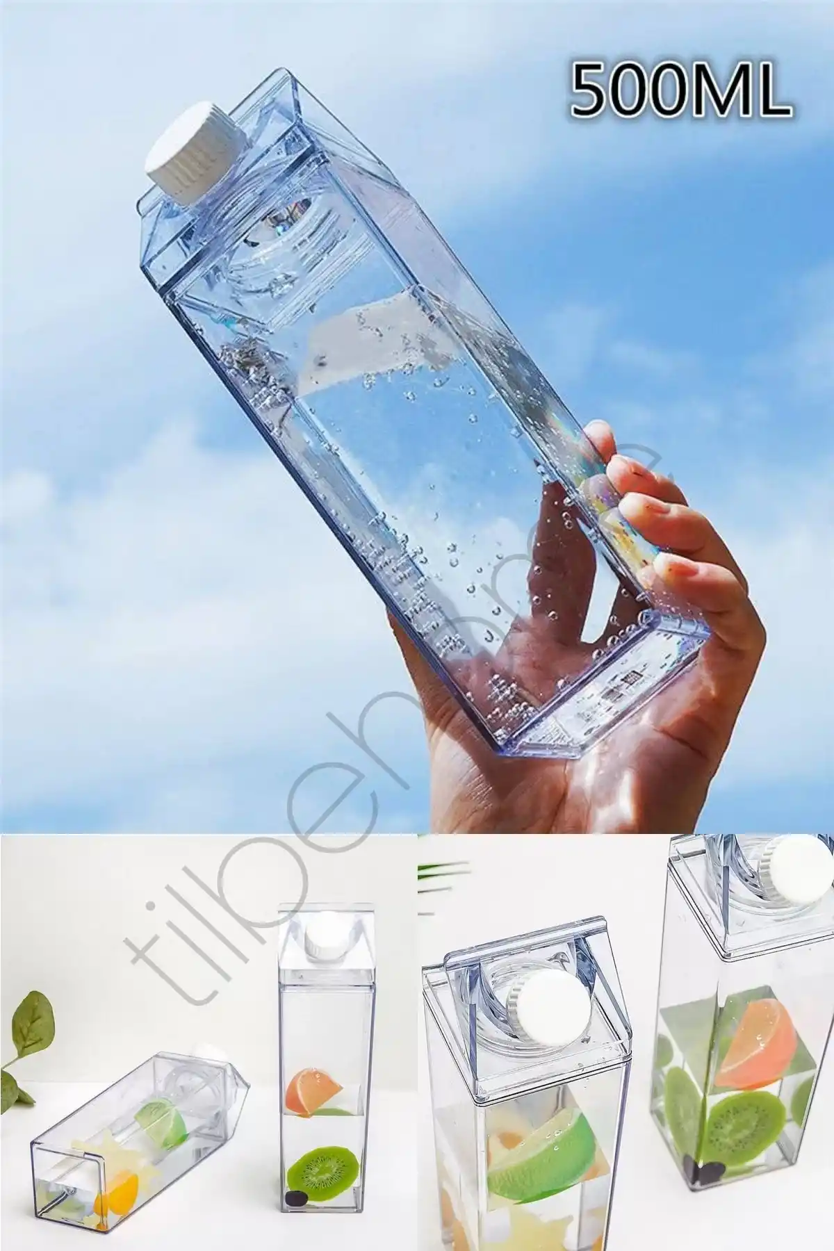 2li Lüx Mika Süt Kutusu Kapaklı Su Kahve İçecek Şişesi Şeffaf Gıda Sınıfı Kahve Sunum Bardağı 500ml