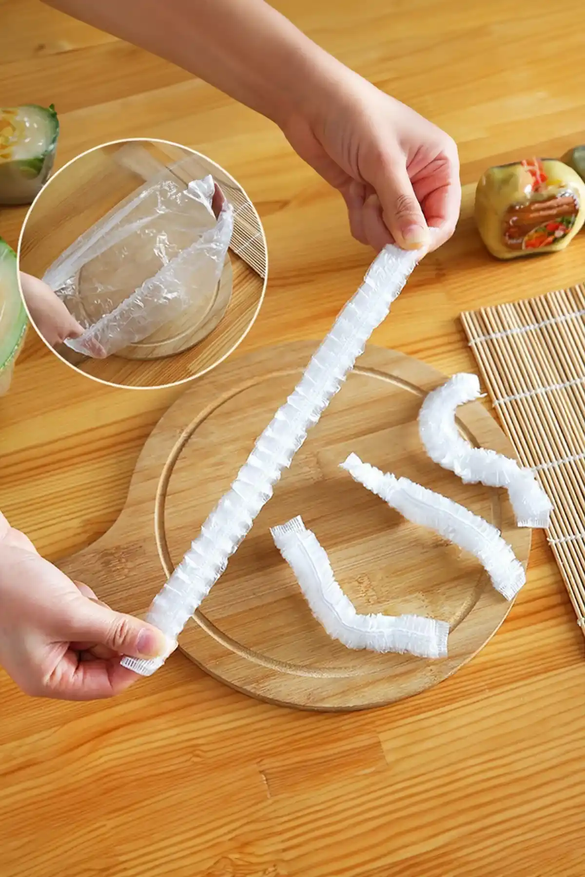 100 Adet Şeffaf Streç Bone Kapak – Esnek Tencere Tabak Kase Gıda Saklama Bonesi Buzdolabı Koruyucu