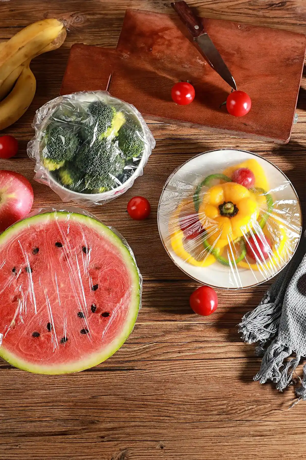 100 Adet Şeffaf Streç Bone Kapak – Esnek Tencere Tabak Kase Gıda Saklama Bonesi Buzdolabı Koruyucu