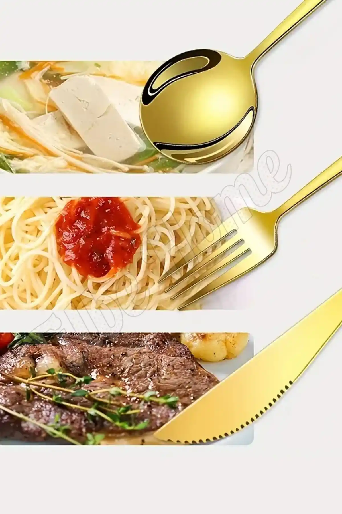 Lüx 6 Parça Gold Kaşık Seti Paslanmaz Çelik Çeyiz Kaşık Takımı Parlak Pürüzsüz Gold Series