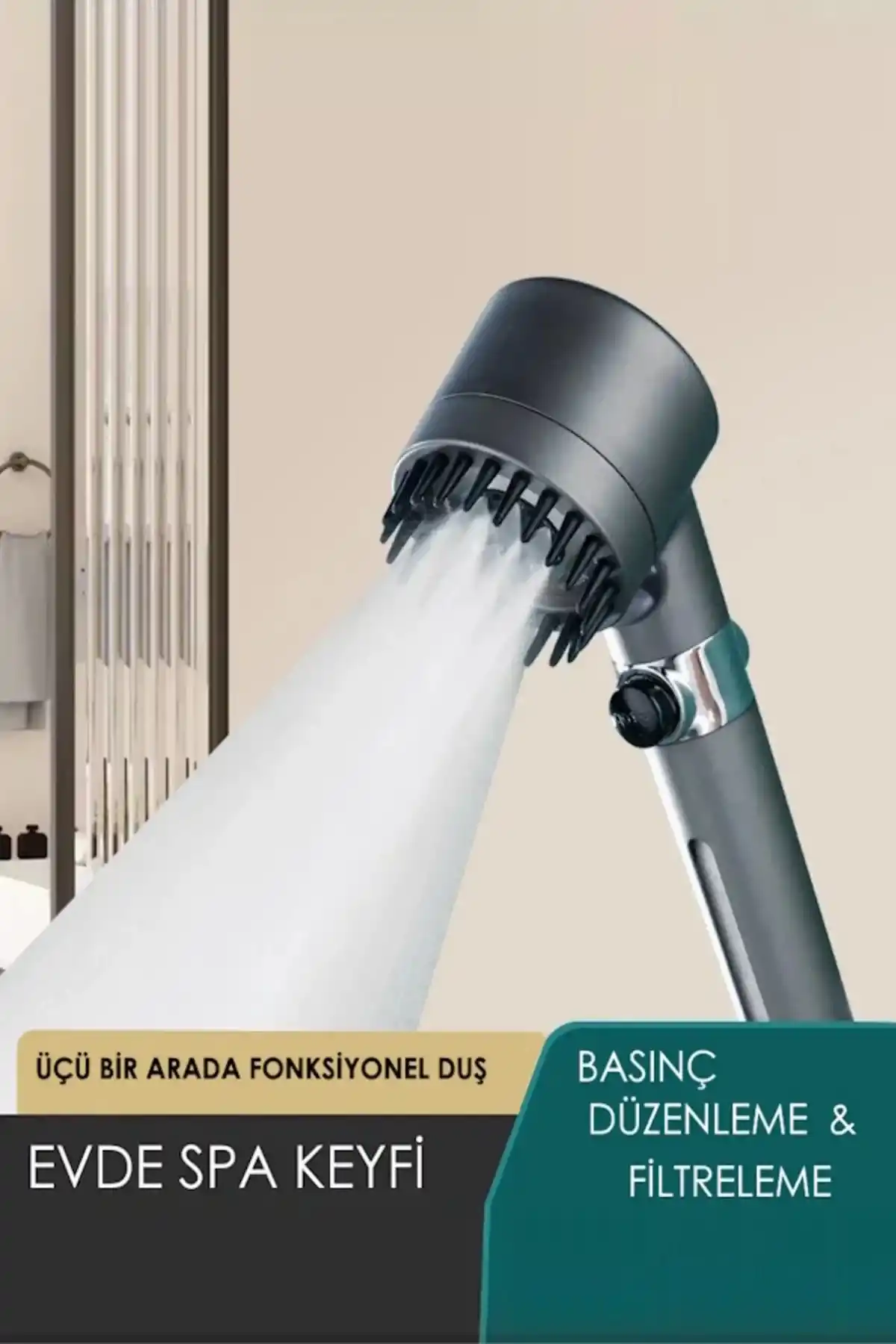 2 Adet 3 Fonksiyonlu Banyo Duş Başlığı Kireç Önleyici Turbo Yüksek Basınçlı Duş Başlığı
