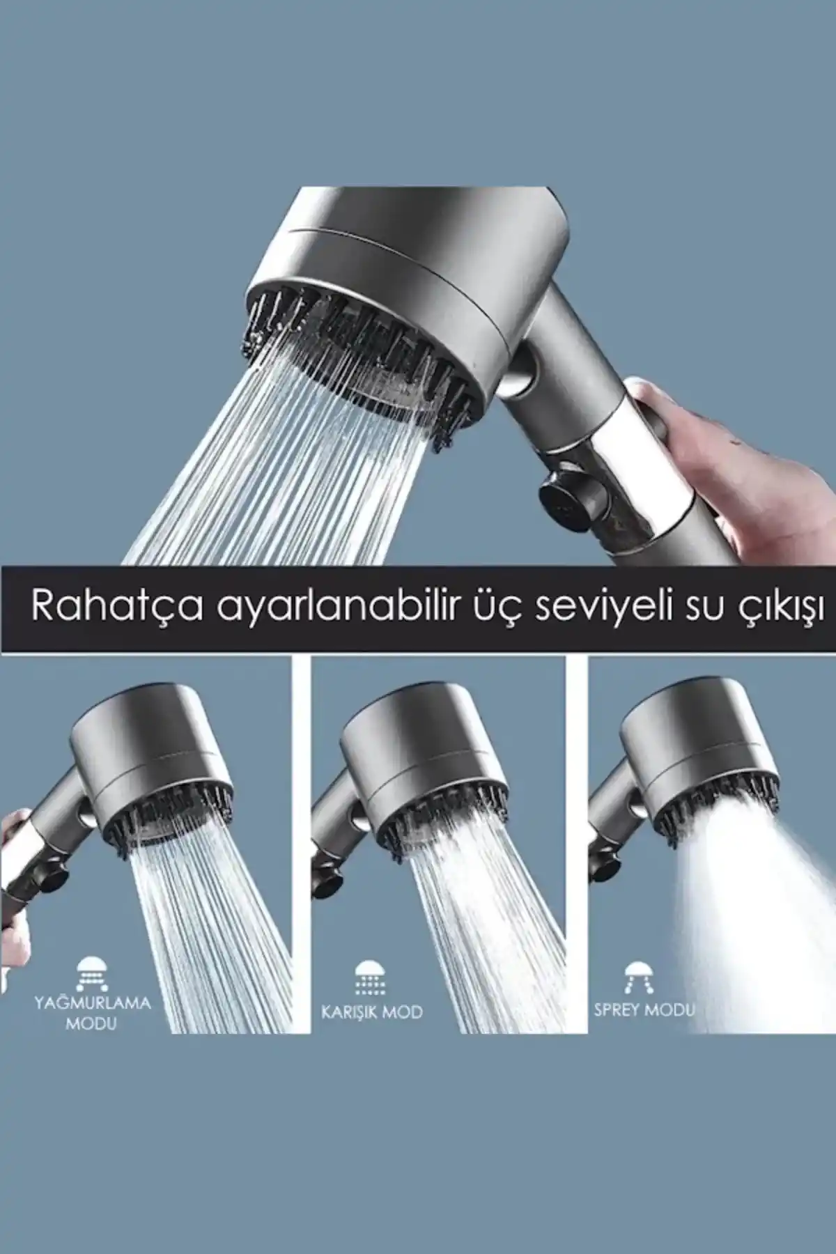3 Fonksiyonlu Banyo Duş Başlığı Turbo Yüksek Basınçlı Masaj Duş Başlığı
