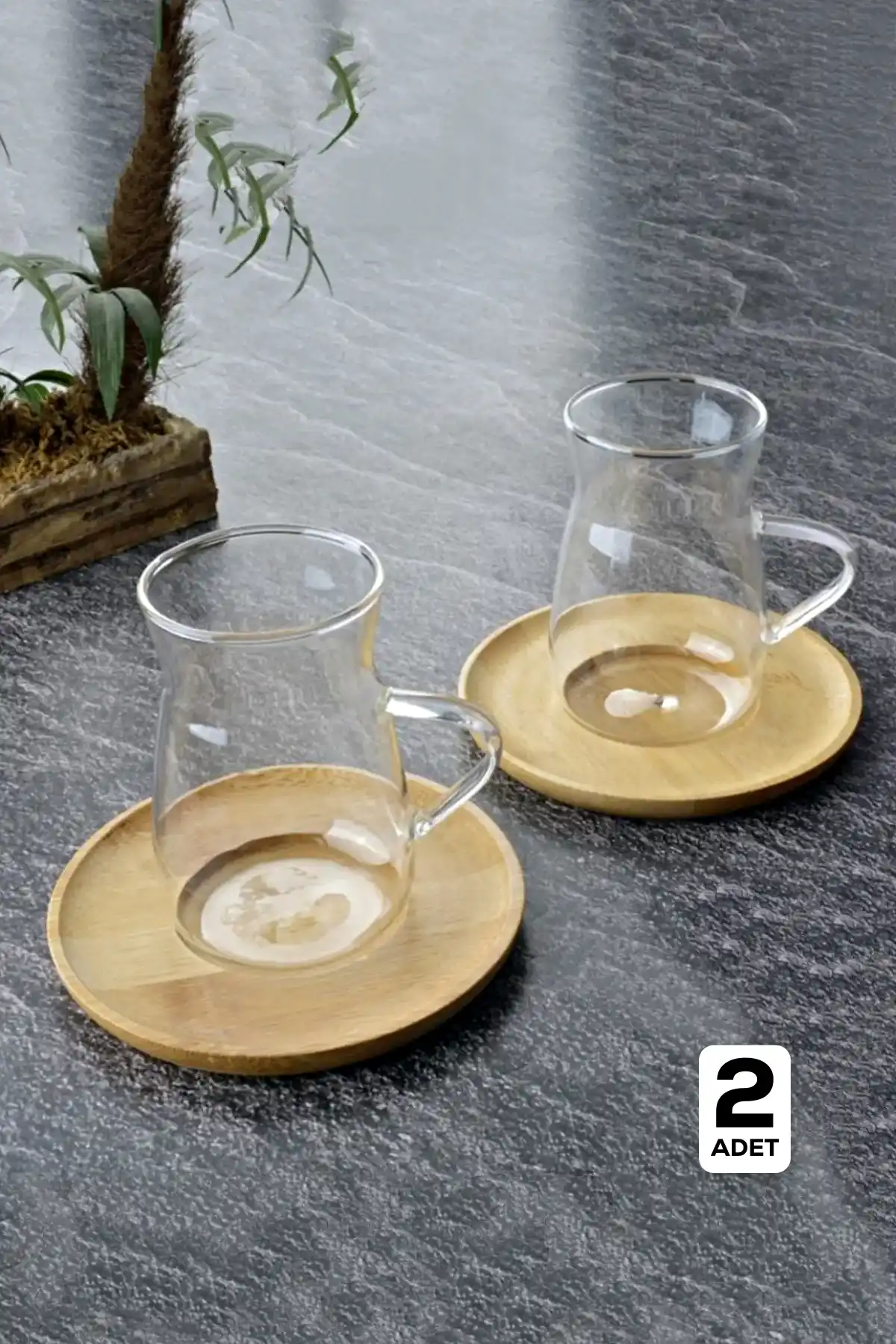 2li Bambu Kapaklı Morning Çay Bardağı Seti Isıya Dayanıklı Termosilikat Keyfi Ala Bardak 180 ml