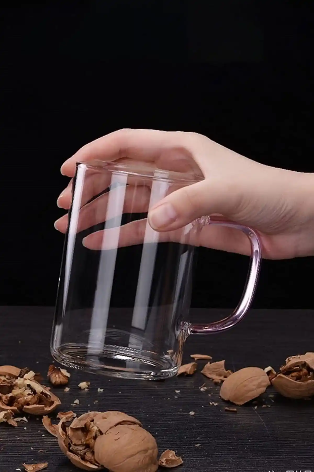 Borosilikat Cam Süzgeçli Bambu Kapaklı Kupa Kulplu Demlik Modeli Çift Kat Bitki Çay Bardağı 400 ml.