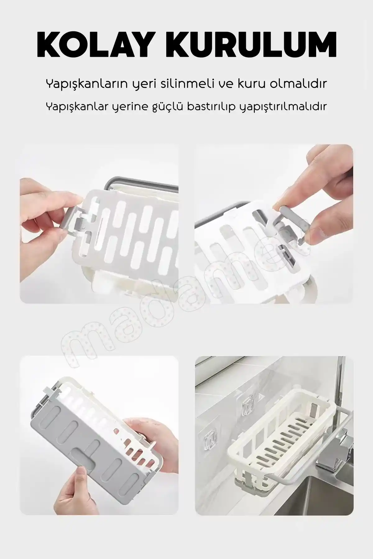 Yapışkanlı Dolap İçi Düzenleyici Mutfak Banyo Lavabo Askılı Organizer Bulaşıklık Sabunluk Seti