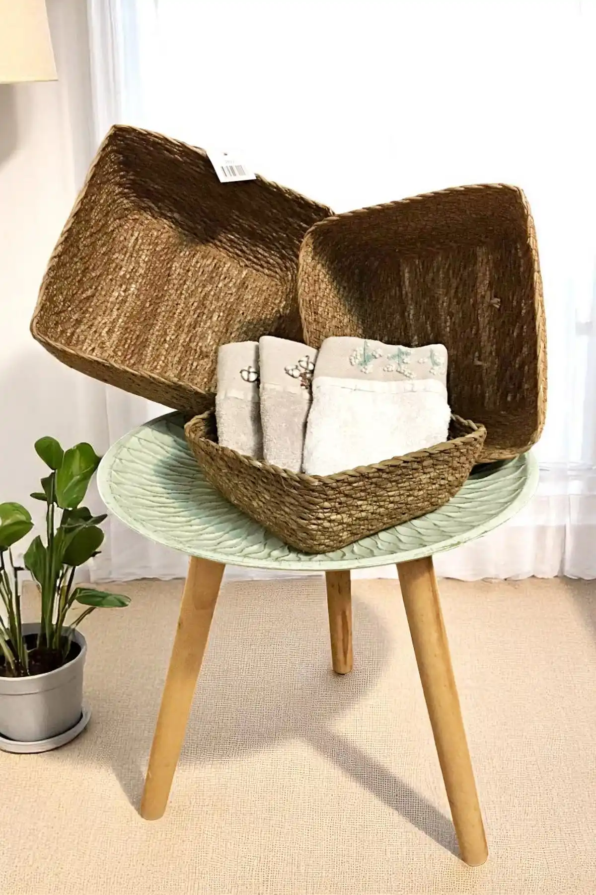 3 Boy Naturel Hasır Sepet Organizer Banyo Mutfak Ev Dekoru Doğal Örme Dekoratif Sepet