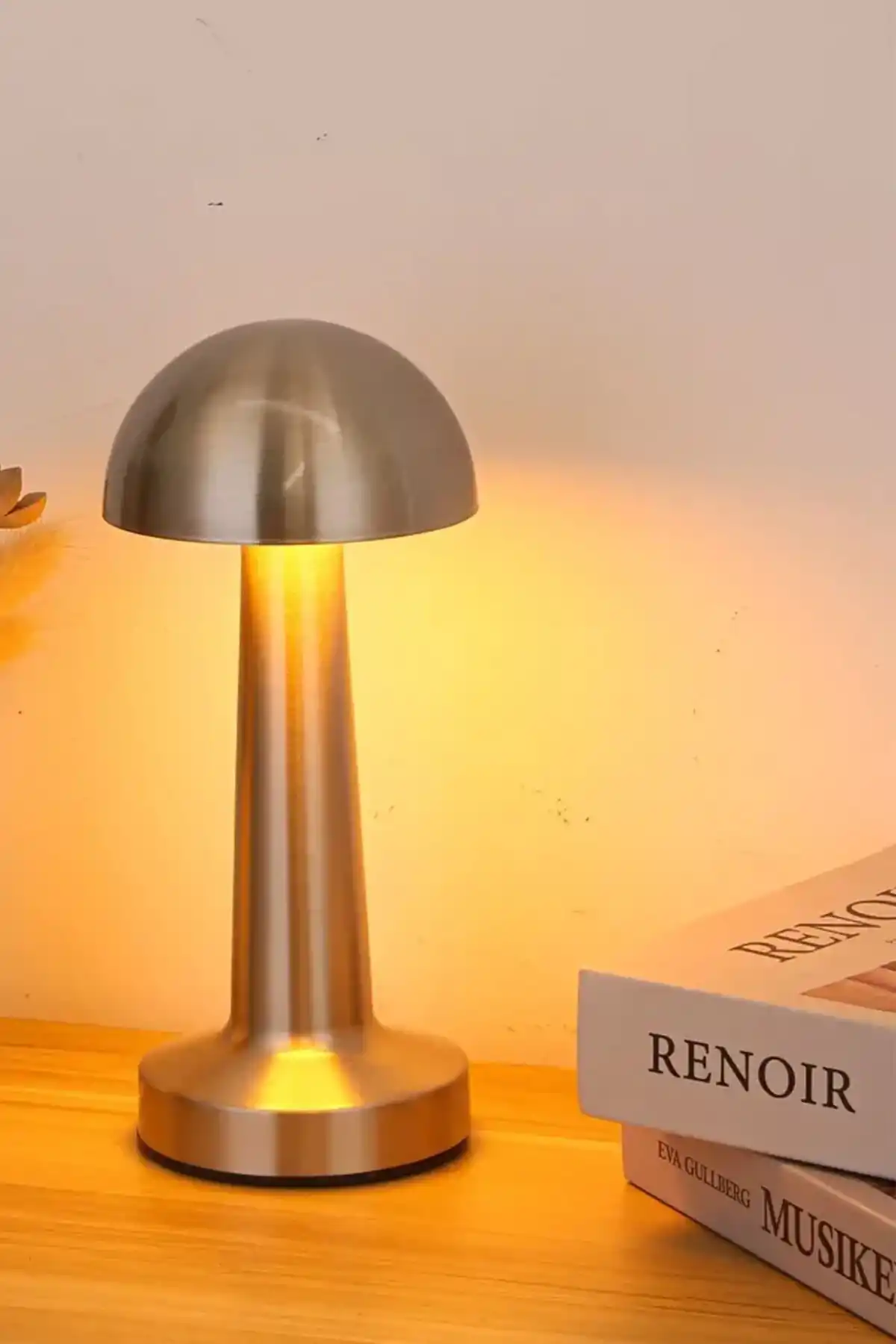 Mantar Model Retro Masa Lambası Mat Gümüş Dimmerli Şarjlı Dekoratif Masaüstü Dekoratif Mantar Lamba