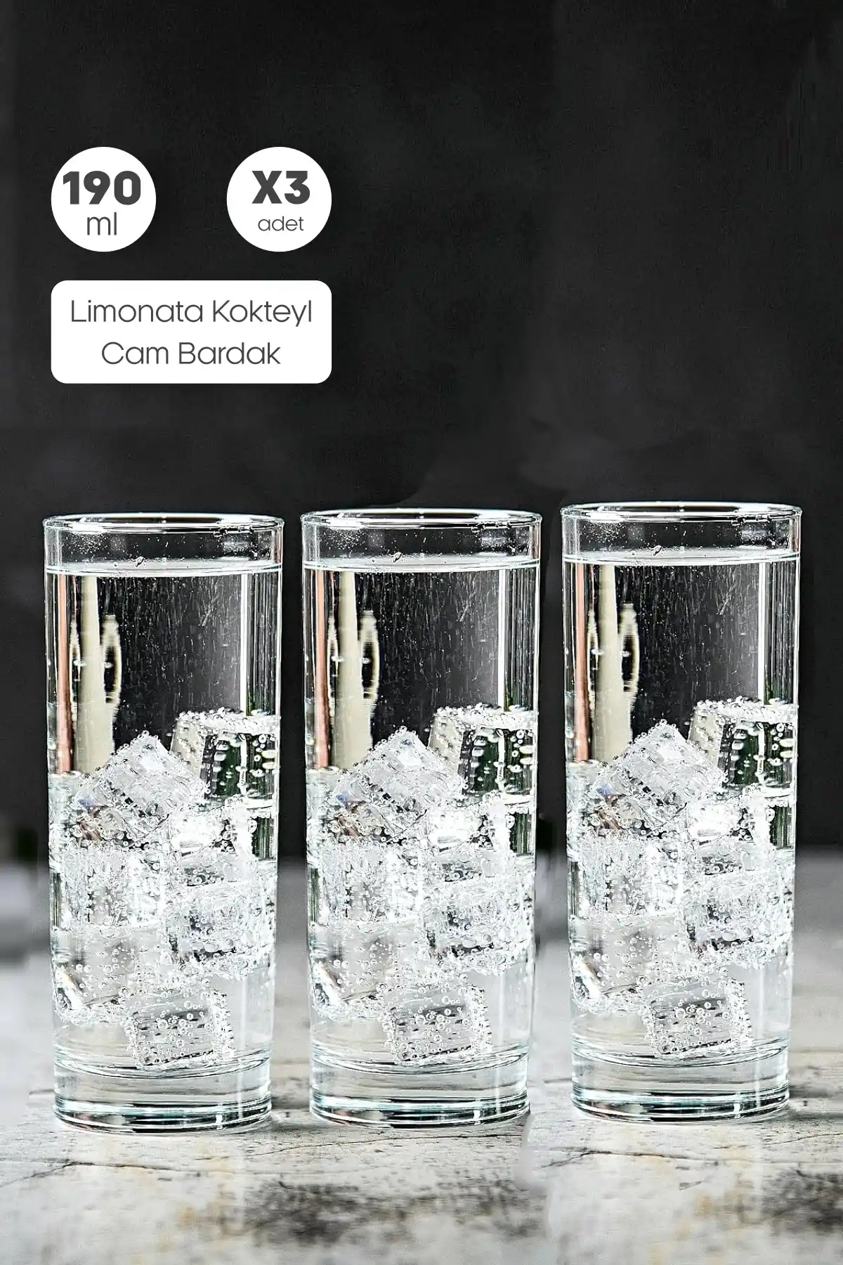 3lü Classic Long Limanata Kokteyl Bardağı Meşrubat Su Bardağı 190ml