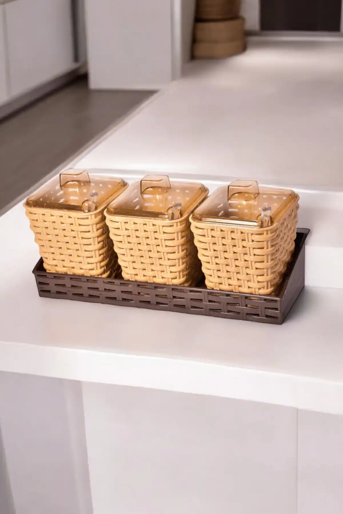 3lü Raddan Elegance Baharatlık Seti Kaşıklı Stantlı Baharatlık