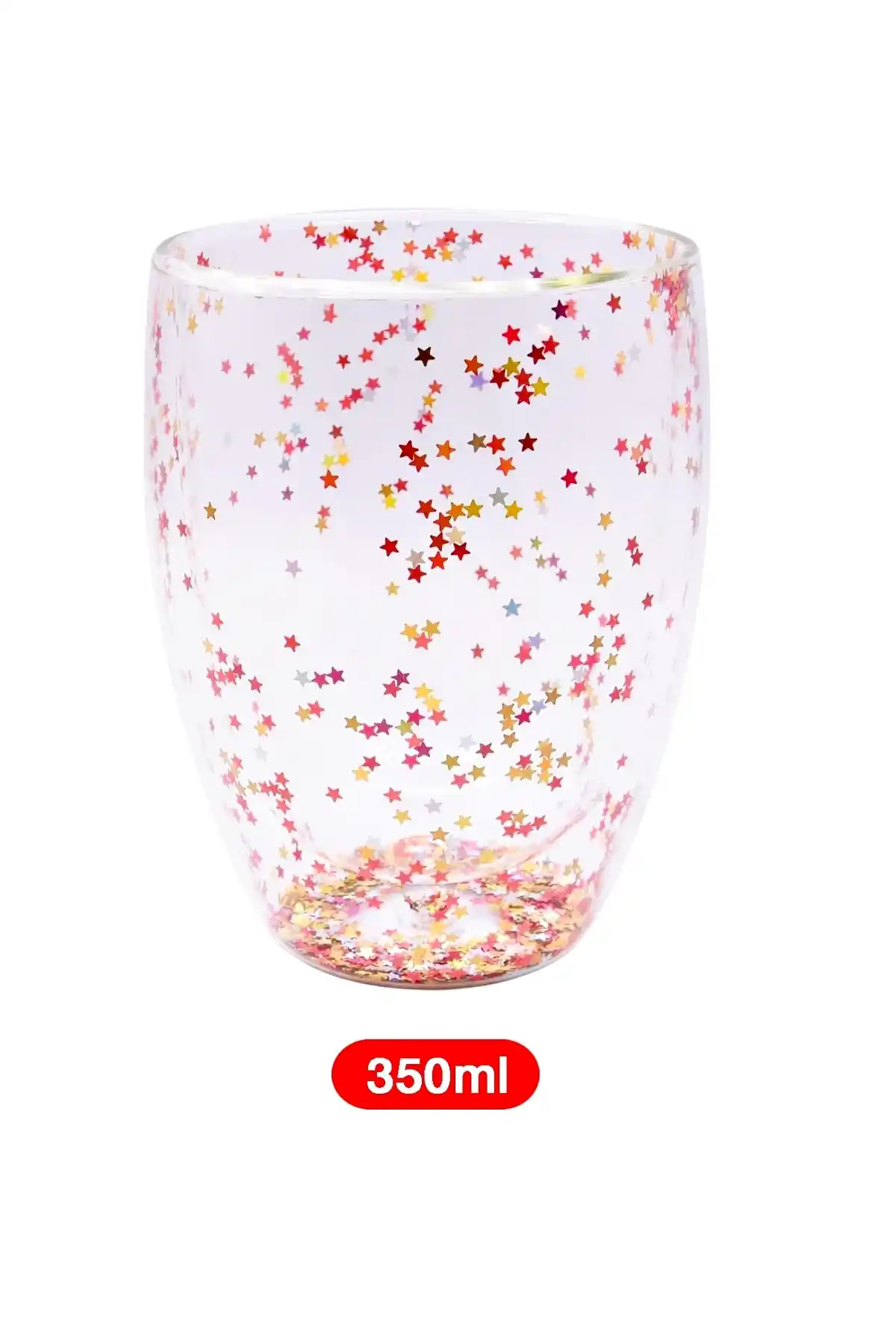 4lü Yıldız Simli Çift Cidarlı Bardak Kahve Sunum Kokteyl Bardağı Isıya Dayanıklı Borosilikat 350ml