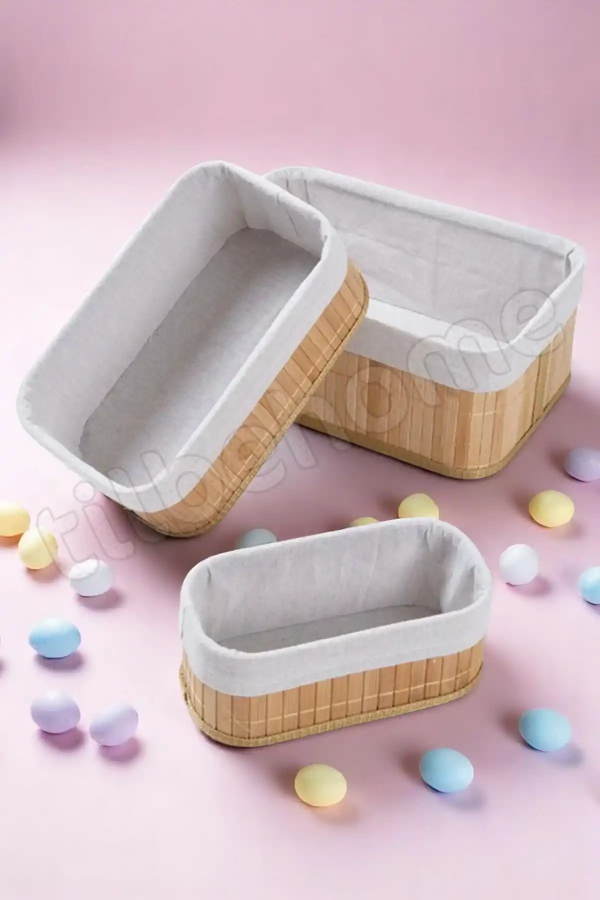 3lü Bambu Ekmeklik Sepet Dekoratif Ev Düzenleyici Organizer Çok Amaçlı Bambu Hasır Sepet