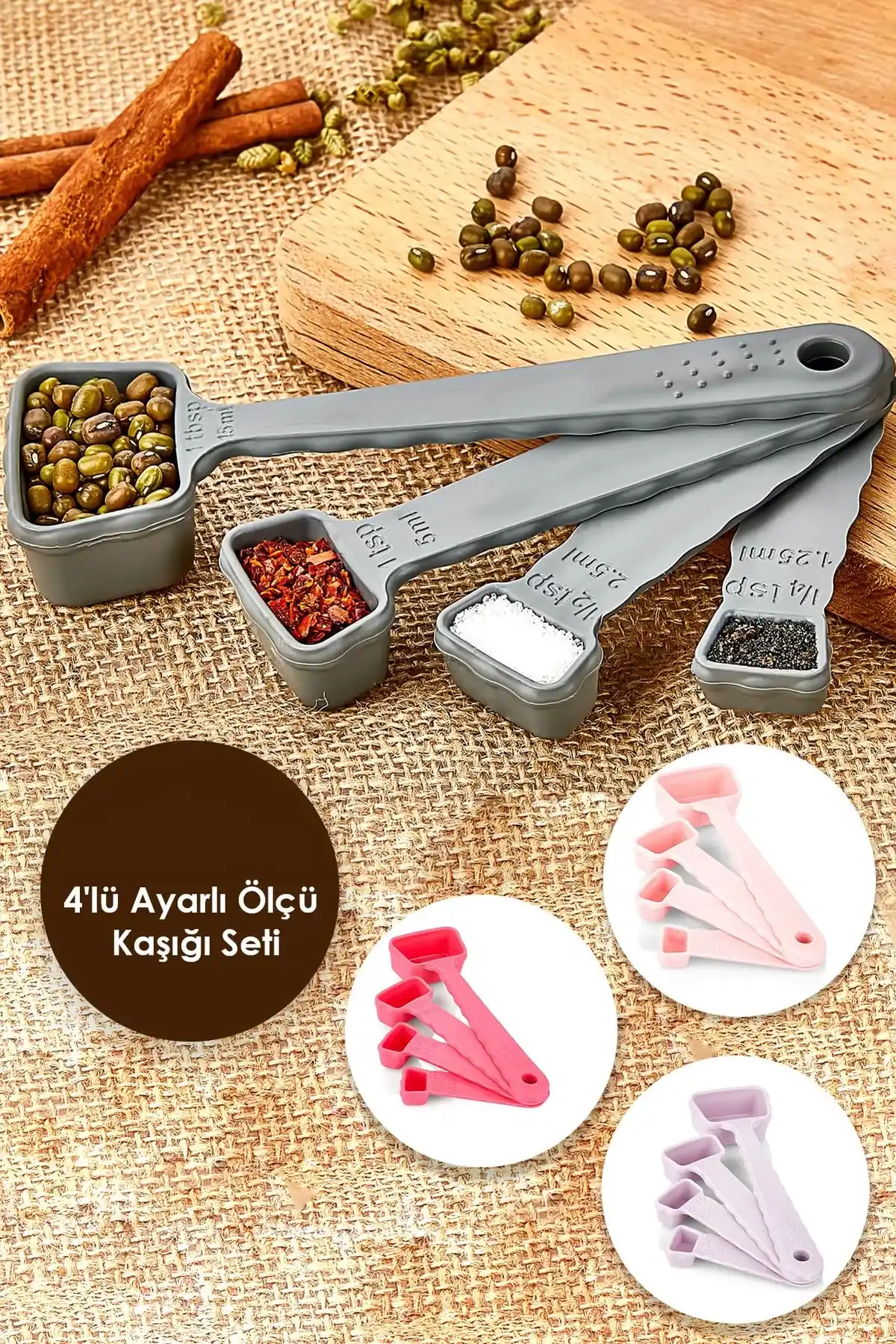 4lü Ayarlı Ölçü Kaşık Pratik Mutfak Baharat Şeker Kaşığı