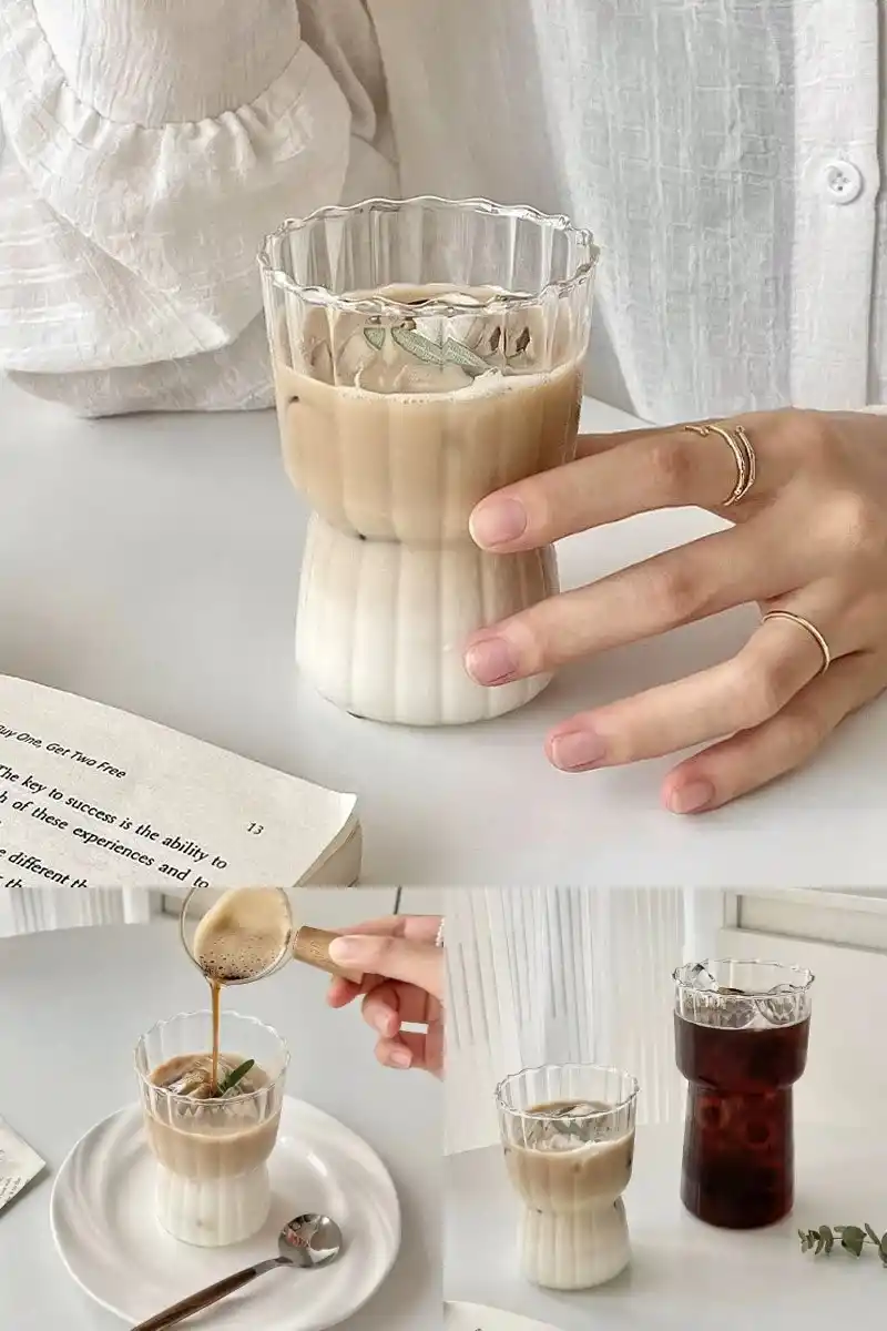6lı İskandinav Still Midi Vintage Burgulu Tarz Bardak Kahve Sunum Isıya Dayanıklı Cam Bardağı 380ml