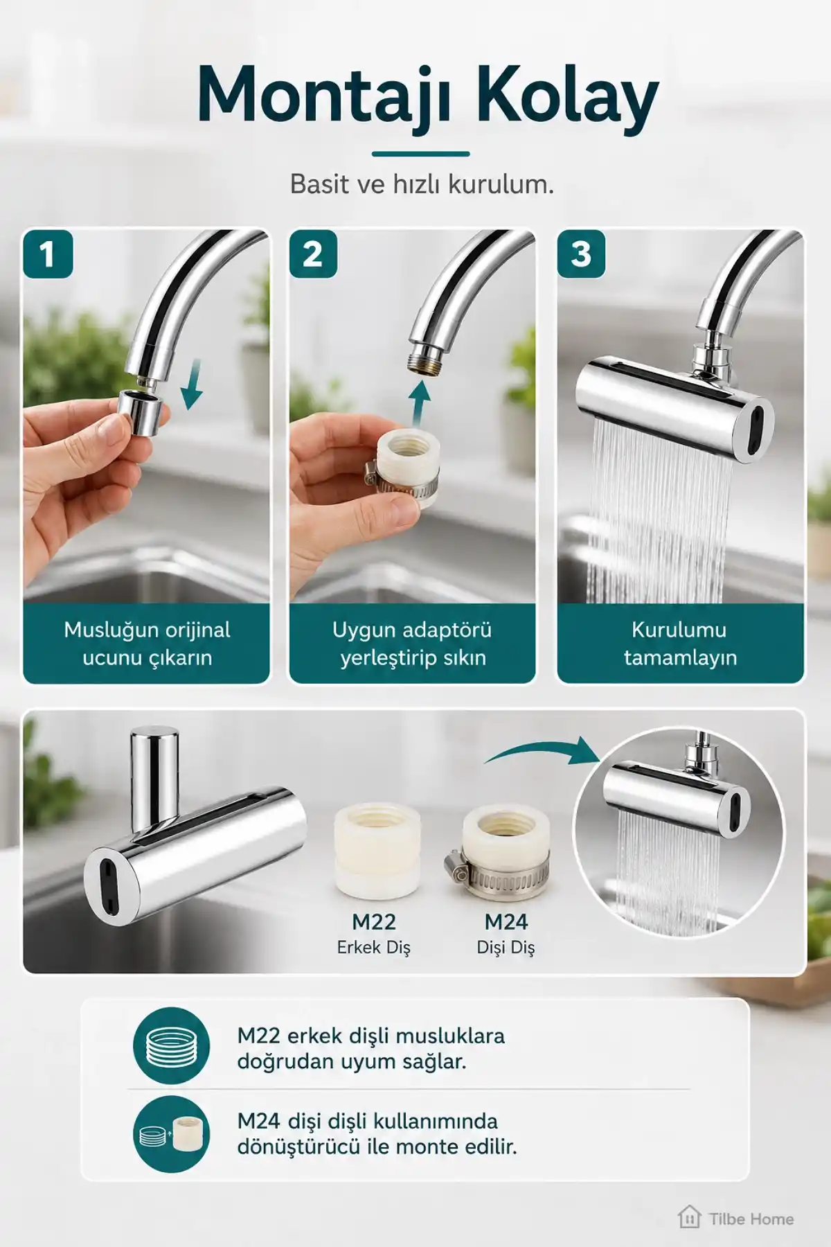 4 Modlu 360° Döner Akıllı Musluk Başlığı Şelale Fıskiye Mutfak Armatür Lavabo Batarya Çeşme Ucu