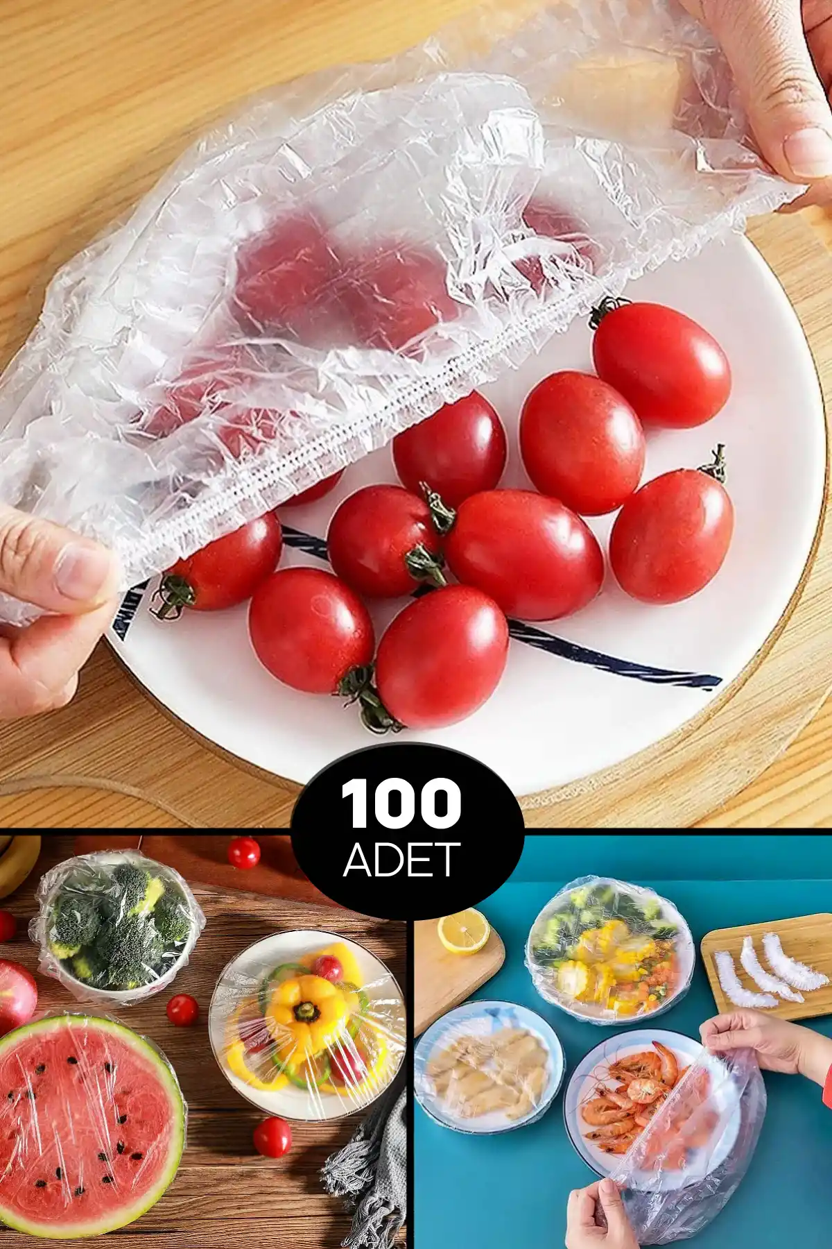 100 Adet Şeffaf Streç Bone Kapak – Esnek Tencere Tabak Kase Gıda Saklama Bonesi Buzdolabı Koruyucu