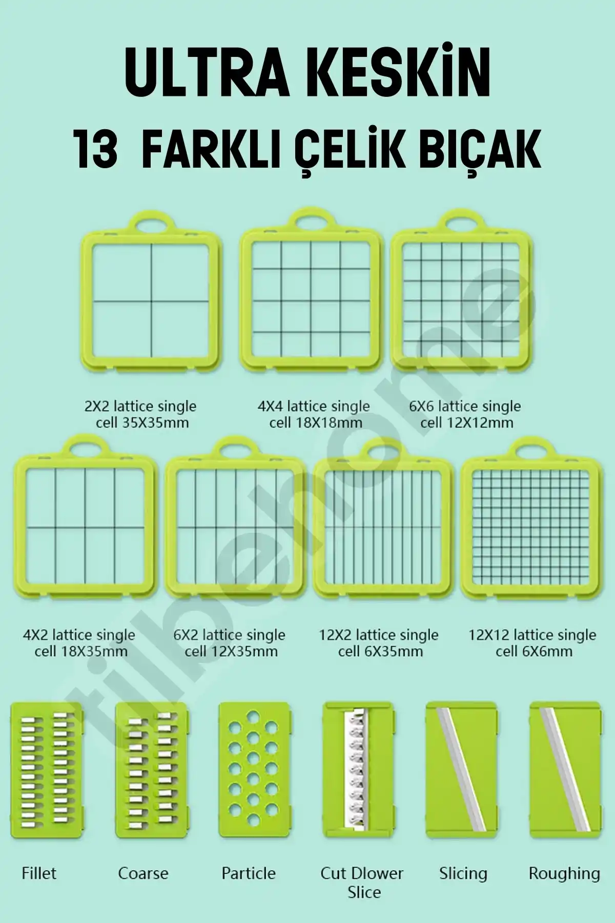 22 Parça Rende Seti Hazneli Sebze Patates Soyacak Dilimleyici Küp Doğrayıcı Kesici Cutter Slicer