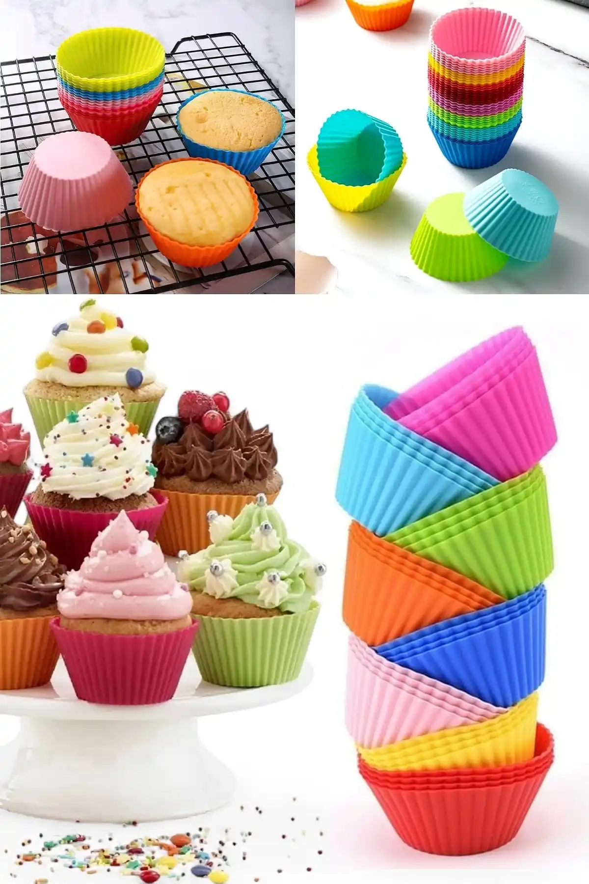 6lı Silikon Muffin Kek Kapsülü Yeniden Kullanılabilir Cupcake Browni Kek Kalıbı Renkli