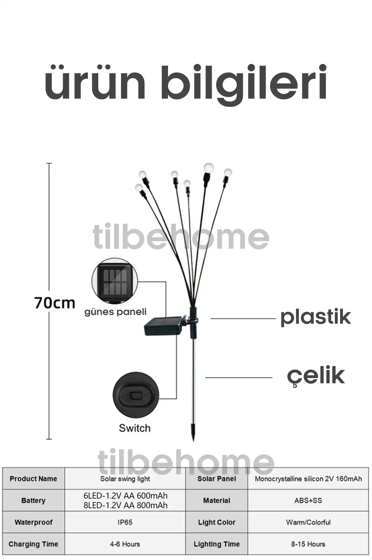6 Ledli Solar Bahçe Işıkları Renkli Dış Mekan Peyzaj 2 Modlu Bahçe Çiti Güneş Enerjili Süs Lambalar