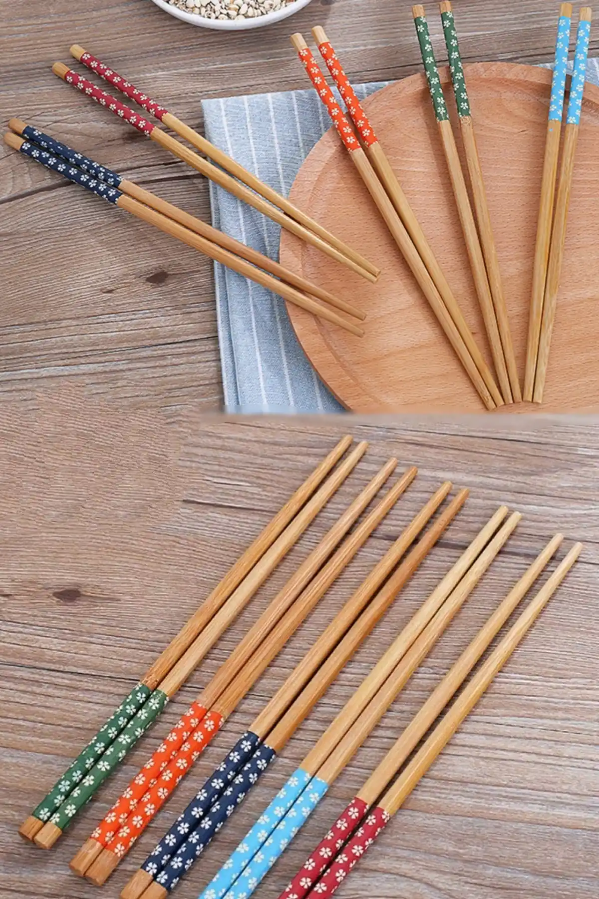 5 Çift Bambu Chopstick Desenli Yıkanabilir Kore Çin Yemek Çubuğu El Yapımı Doğal Ahşap Sushi Çubuk