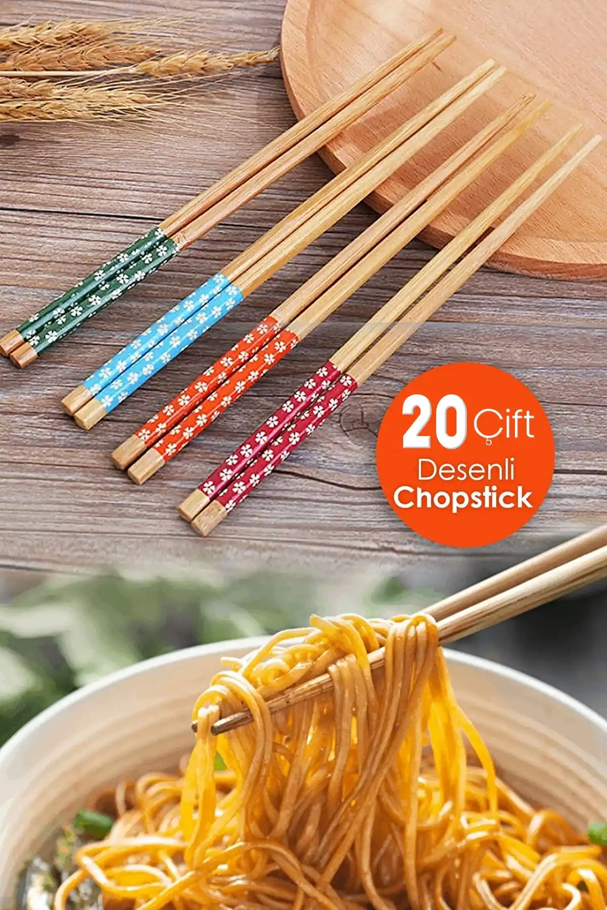 20 Çift Bambu Chopstick Desenli Yıkanabilir Kore Çin Yemek Çubuğu El Yapımı Doğal Ahşap Sushi Çubuk