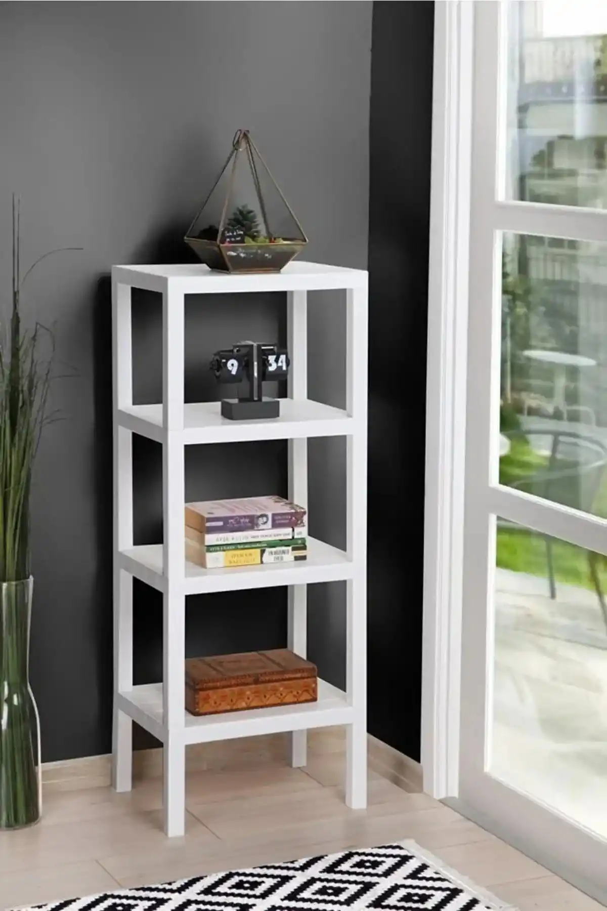 4 Katlı Dekoratif Raf Ünitesi Mutfak Rafı Çok Amaçlı Balkon Banyo Düzenleyici Beyaz Saksı Kitaplık