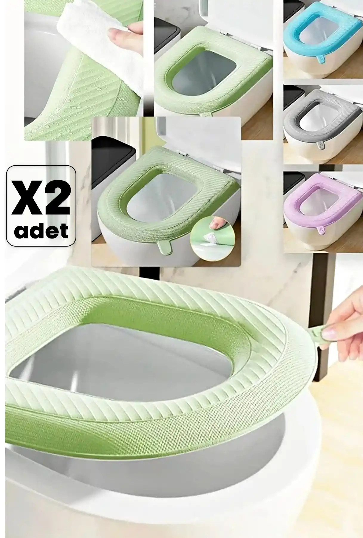 2li Yıkanabilir Silikon Klozet Kapağı Süngeri Su Geçirmez Tuvalet Klozet Kılıfı Mideri Kapağı
